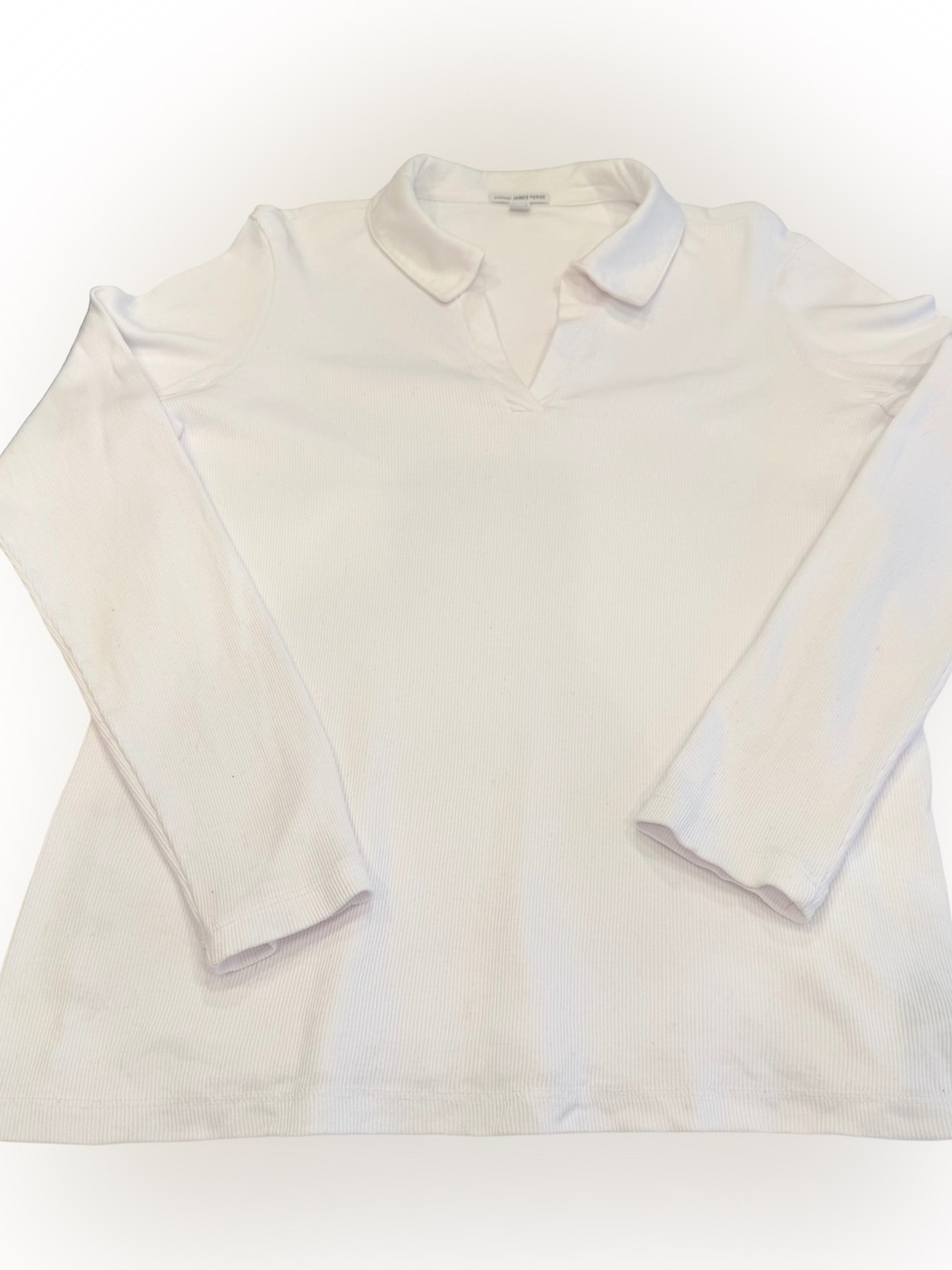 James Perse Women’s Long Sleeve Top Collared  V-Neck Cotton Ribbed sz 4 (XL)